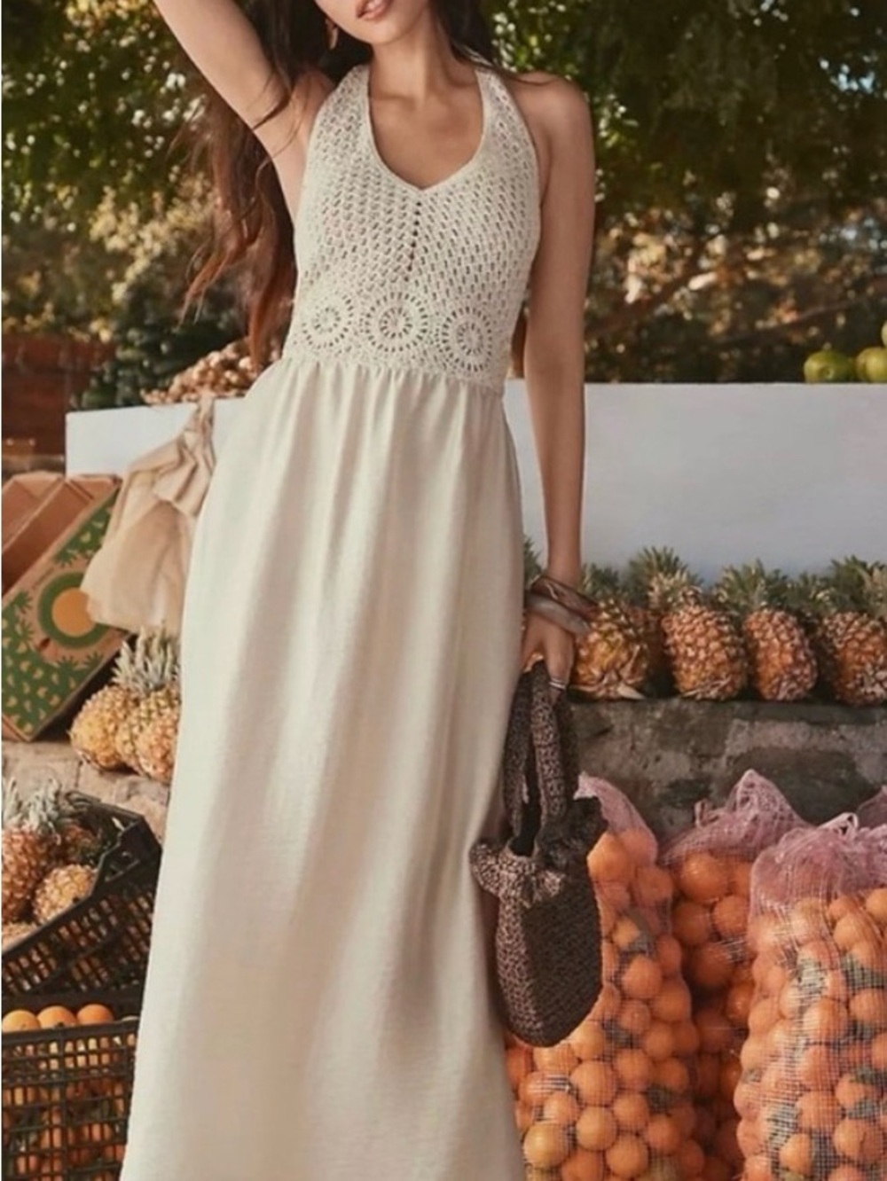 LOFT Cream Crochet Halter Midi Dress - 8P NWT